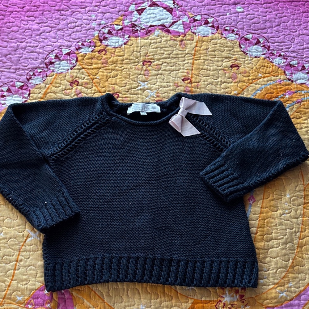 Tartine et Chocolat navy Sweater with Pink Bow